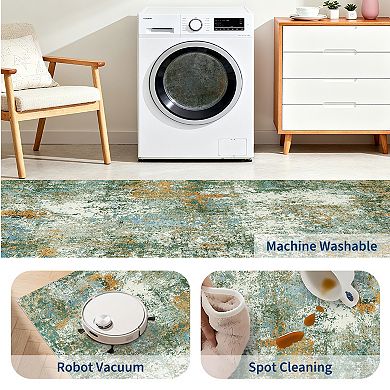 Abstract Area Rug Machine Washable Low Pile Pet Friendly Stain Resistant Carpet for Living Room