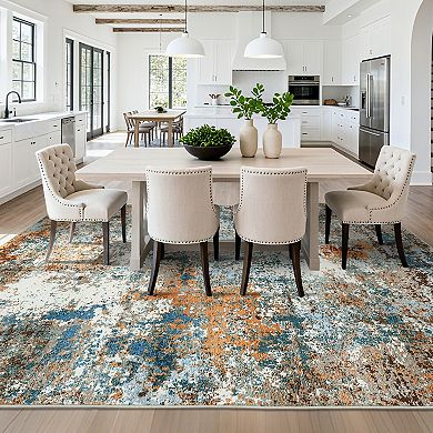 Abstract Area Rug Machine Washable Low Pile Pet Friendly Stain Resistant Carpet for Living Room