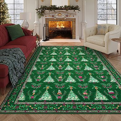 Christmas Area Rug Machine Washable Low Pile Pet Friendly Foldable Floor Cover for Living Room