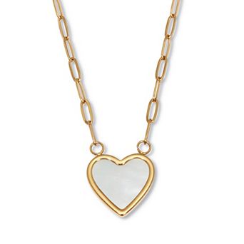 Mother of Pearl Gold Ion-Plated Stainless Steel Heart Necklace 18 to 20-inch