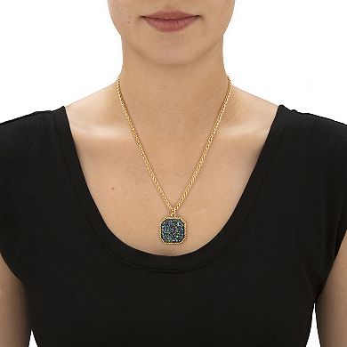 Mystic Fire Crystal Antiqued Goldtone Octagon Pendant Necklace 18"-20"