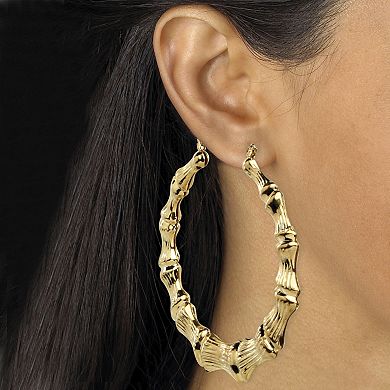 3 Pair Bamboo Style Hoop Earrings Set in Yellow Goldtone