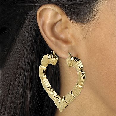 3 Pair Bamboo Style Hoop Earrings Set in Yellow Goldtone