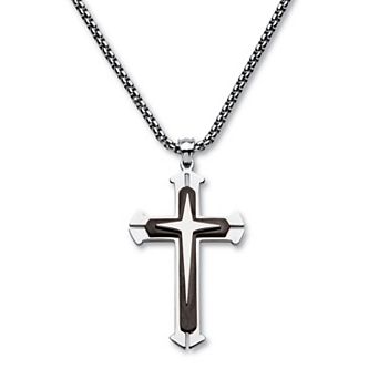 Men's Triple Layer Cross Necklace in Black Ion-Plated Stainless Steel 24"
