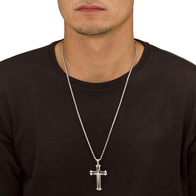 Men's Triple Layer Cross Necklace in Black Ion-Plated Stainless Steel 24"