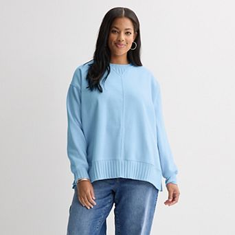 Plus Size Sonoma Goods For Life® Mixed Rib Crewneck Sweatshirt