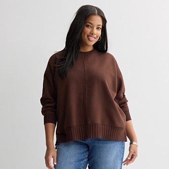 Plus Size Sonoma Goods For Life® Mixed Rib Crewneck Sweatshirt