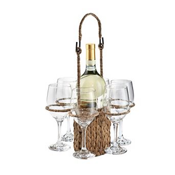 Artland GT Wine Set Seagrass Tote & 6 Wine Glasses Gift Box