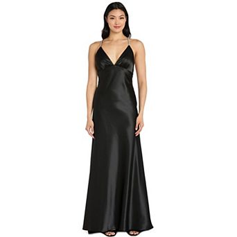 Juniors' Morgan and Co Satin Open Back Slip Evening Gown
