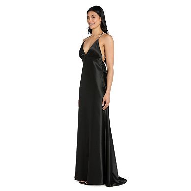 Juniors' Morgan and Co Satin Open Back Slip Evening Gown