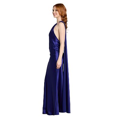 Juniors' Morgan and Co Satin One-Shoulder Scarf Detail Evening Gown