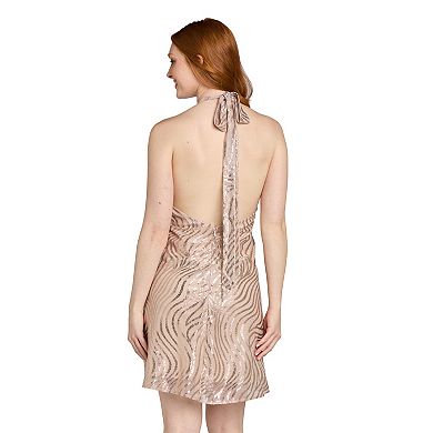 Juniors' Morgan and Co Tiger Wave Print Halter Trapeze Mini Dress