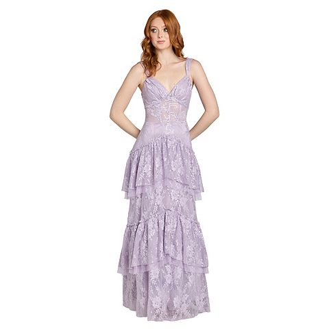 Женские платья Morgan Juniors' Morgan and Co Lace & Sequin Tiered Flounce Evening Gown