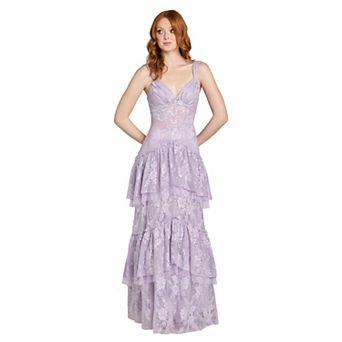 Juniors' Morgan and Co Lace & Sequin Tiered Flounce Evening Gown