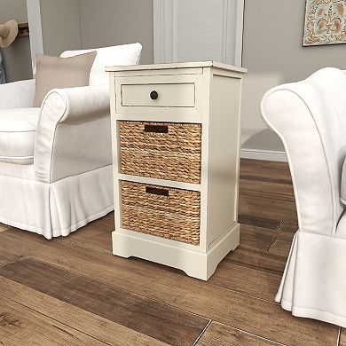 Stella & Eve Wood Storage Unit with 1 Drawer and 2 Wicker Basket Drawers