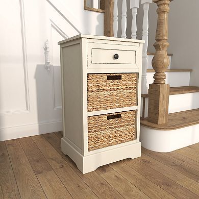 Stella & Eve Wood Storage Unit with 1 Drawer and 2 Wicker Basket Drawers