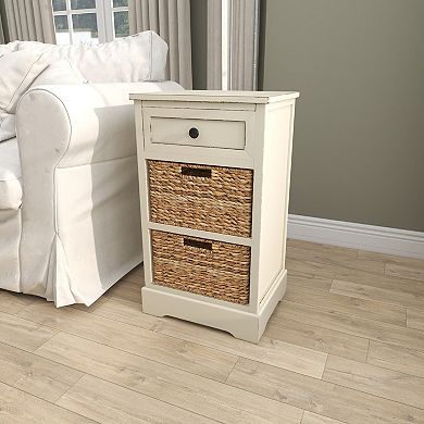 Stella & Eve Wood Storage Unit with 1 Drawer and 2 Wicker Basket Drawers