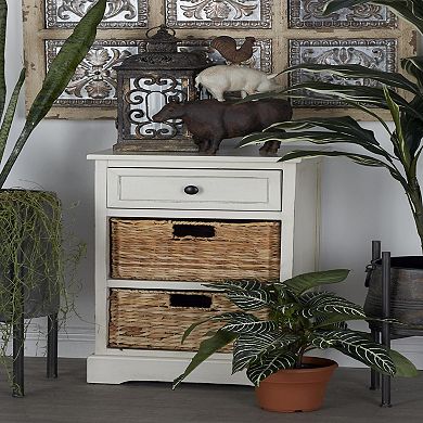 Stella & Eve Wood Storage Unit with 1 Drawer and 2 Wicker Basket Drawers