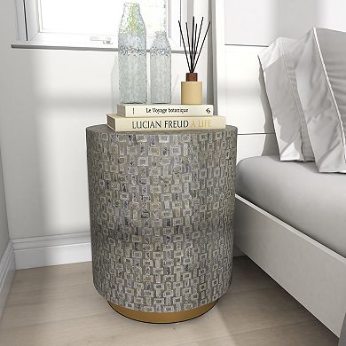 Stella & Eve Mother of Pearl Shell Drum Accent Table with Gold Base