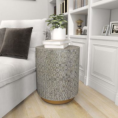 Stella & Eve Mother of Pearl Shell Drum Accent Table with Gold Base