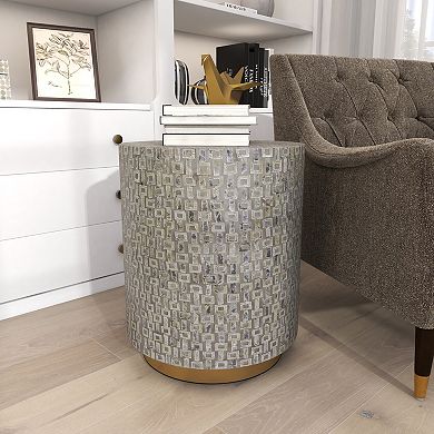 Stella & Eve Mother of Pearl Shell Drum Accent Table with Gold Base