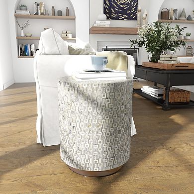 Stella & Eve Mother of Pearl Shell Drum Accent Table with Gold Base