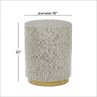 Stella & Eve Mother of Pearl Shell Drum Accent Table with Gold Base