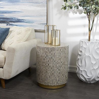 Stella & Eve Mother of Pearl Shell Drum Accent Table with Gold Base