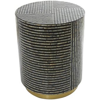 Stella & Eve Mother of Pearl Shell Drum Accent Table with Gold Base