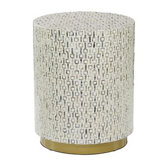 Stella & Eve Mother of Pearl Shell Drum Accent Table with Gold Base