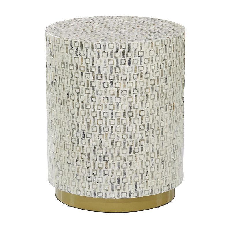 Stella & Eve Mother of Pearl Shell Drum Accent Table with Gold Base, White