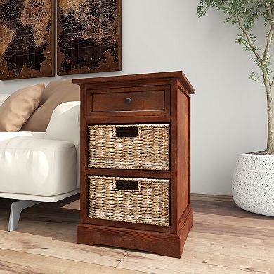 Stella & Eve Wood Storage Unit with 1 Drawer and 2 Wicker Basket Drawers