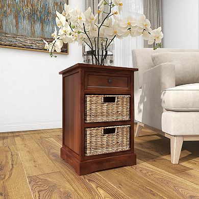 Stella & Eve Wood Storage Unit with 1 Drawer and 2 Wicker Basket Drawers