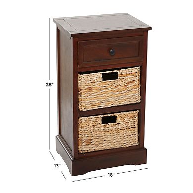 Stella & Eve Wood Storage Unit with 1 Drawer and 2 Wicker Basket Drawers