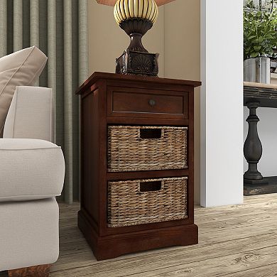 Stella & Eve Wood Storage Unit with 1 Drawer and 2 Wicker Basket Drawers