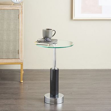 Stella & Eve Round Glass Accent Table with Silver Metal Base