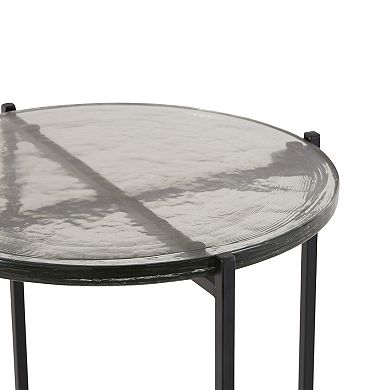 Stella & Eve Metal X-Shaped Accent Table with Textured Glass Top