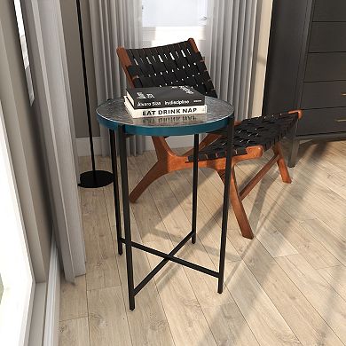 Stella & Eve Metal X-Shaped Accent Table with Textured Glass Top