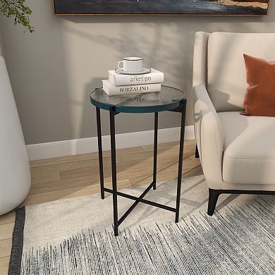 Stella & Eve Metal X-Shaped Accent Table with Textured Glass Top