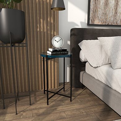 Stella & Eve Metal X-Shaped Accent Table with Textured Glass Top
