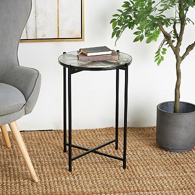 Stella & Eve Metal X-Shaped Accent Table with Textured Glass Top