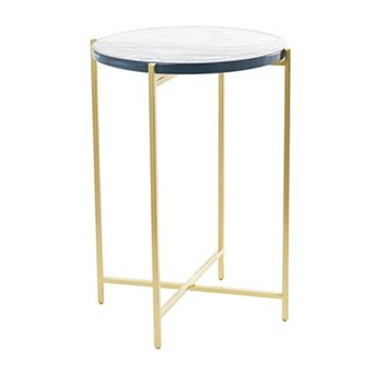 Stella & Eve Metal X-Shaped Accent Table with Textured Glass Top