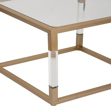 Stella & Eve Metal Cube Accent Table with Clear Glass Top and Acrylic Legs