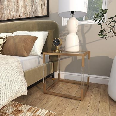 Stella & Eve Metal Cube Accent Table with Clear Glass Top and Acrylic Legs