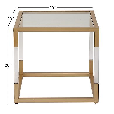 Stella & Eve Metal Cube Accent Table with Clear Glass Top and Acrylic Legs