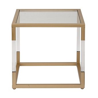 Stella & Eve Metal Cube Accent Table with Clear Glass Top and Acrylic Legs