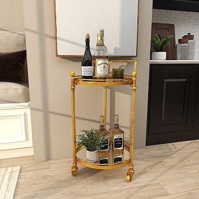 Stella & Eve Metal Rolling 2 Shelves Bar Cart with Wheels