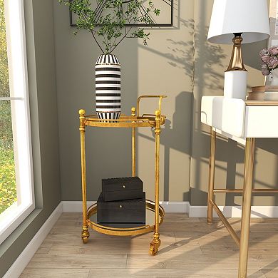 Stella & Eve Metal Rolling 2 Shelves Bar Cart with Wheels