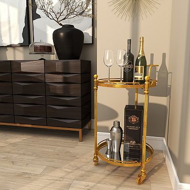 Stella & Eve Metal Rolling 2 Shelves Bar Cart with Wheels