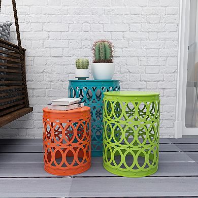 Stella & Eve Metal Nesting Accent Table Set with Carved Trellis Design